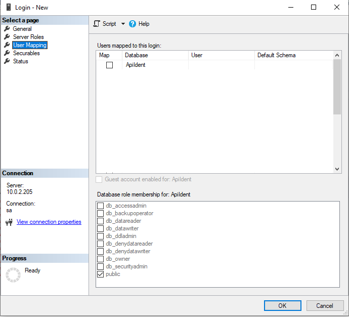 Create user in MS SQL Server and grant privileges on table through TSQL